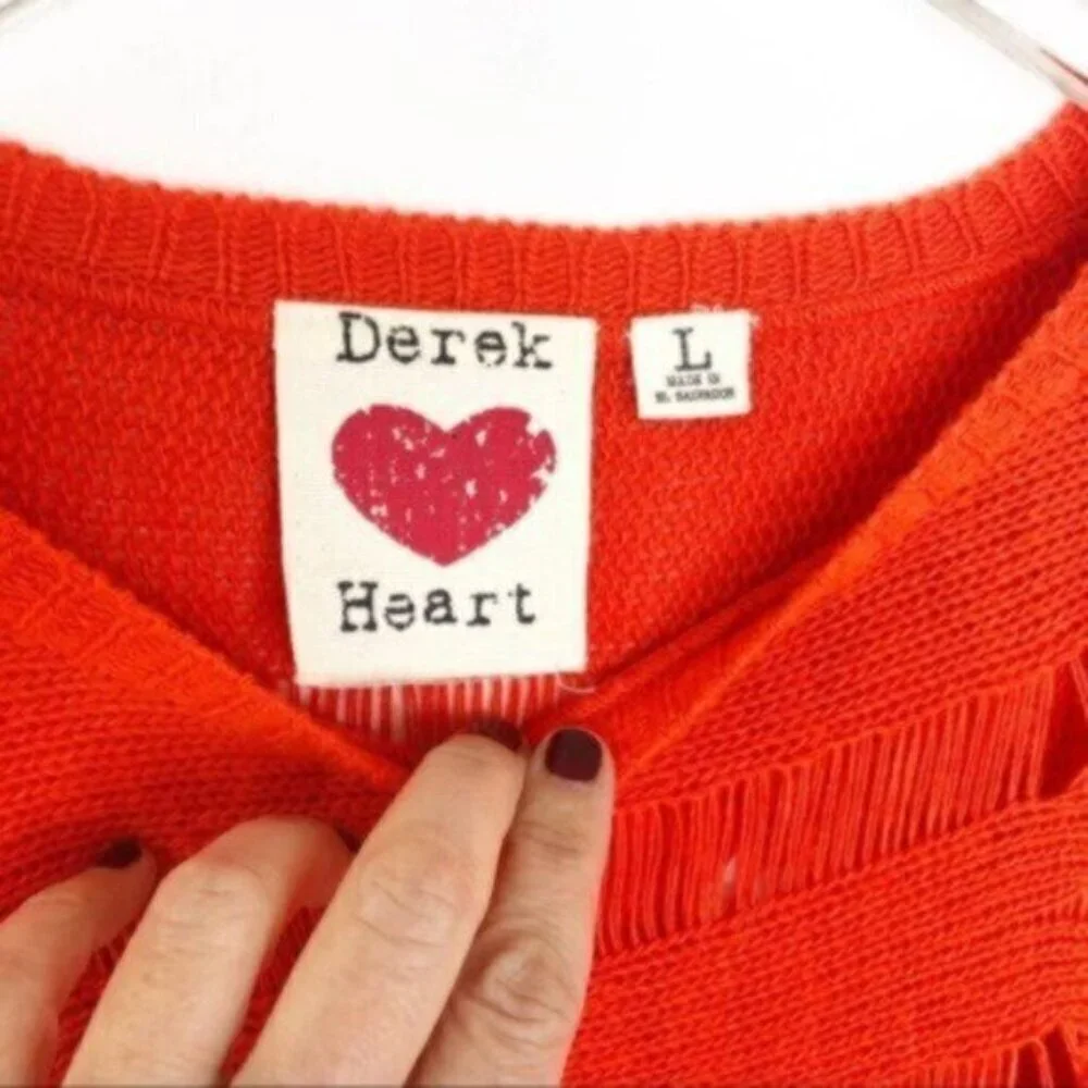 DEREK HEART | Women's Orange Long Sleeves Distressed Crop Sweater Size Large